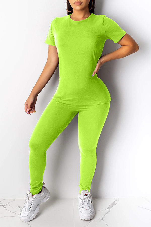 

Lovely Leisure Basic Green Two-piece Pants Set