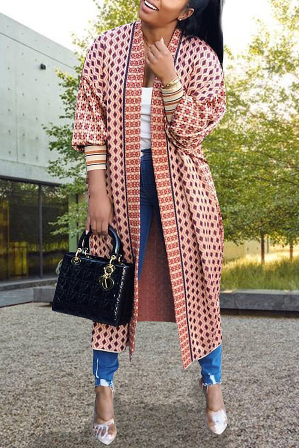 

Lovely Casual Printed Pink Coat