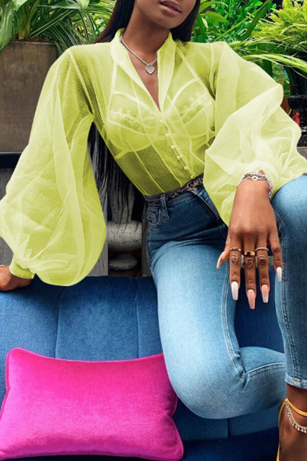 

Lovely Sexy See-through Yellow Blouse