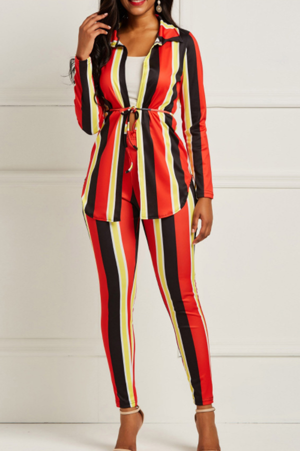 

Lovely Work Striped Two-piece Pants Set(With Belt, Stripe