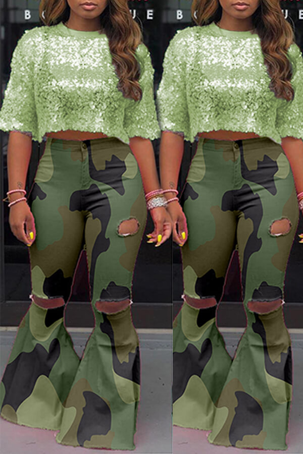 

Lovely Casual Camouflage Printed Army Green Pants, Army green camouflag