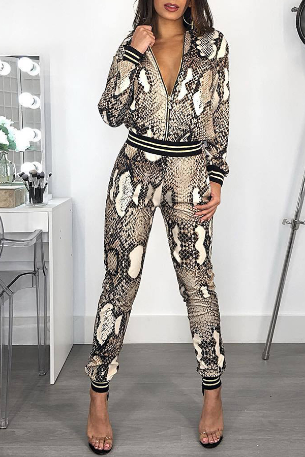 

Lovely Casual Snakeskin Printed Two-piece Pants Set, Cobra