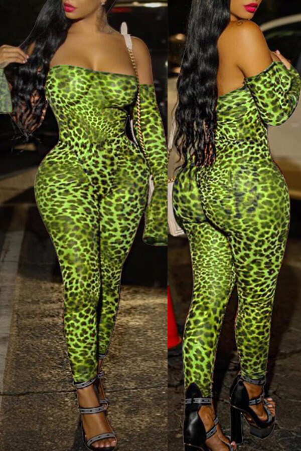 

Lovely Sexy Leopard Printed Green One-piece Jumpsuit