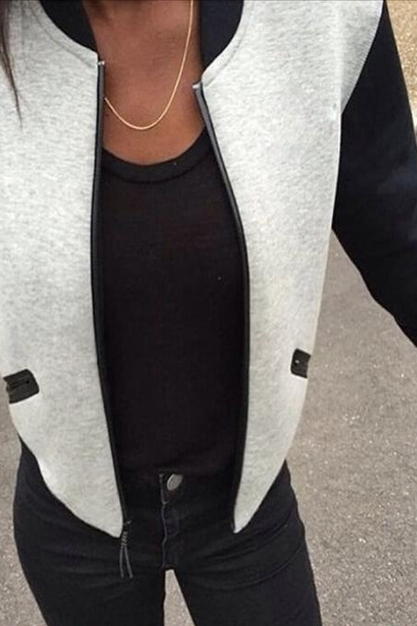 

Lovely Casual Mandarin Collar Patchwork Light Grey Jacket