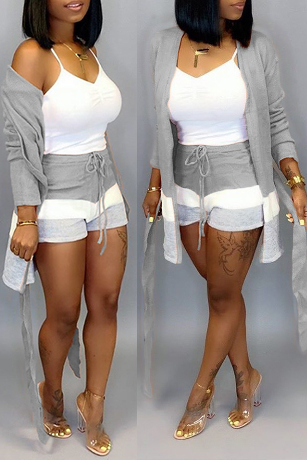 

Lovely Casual Patchwork Grey Two-piece Shorts Set(Without Tank Top)