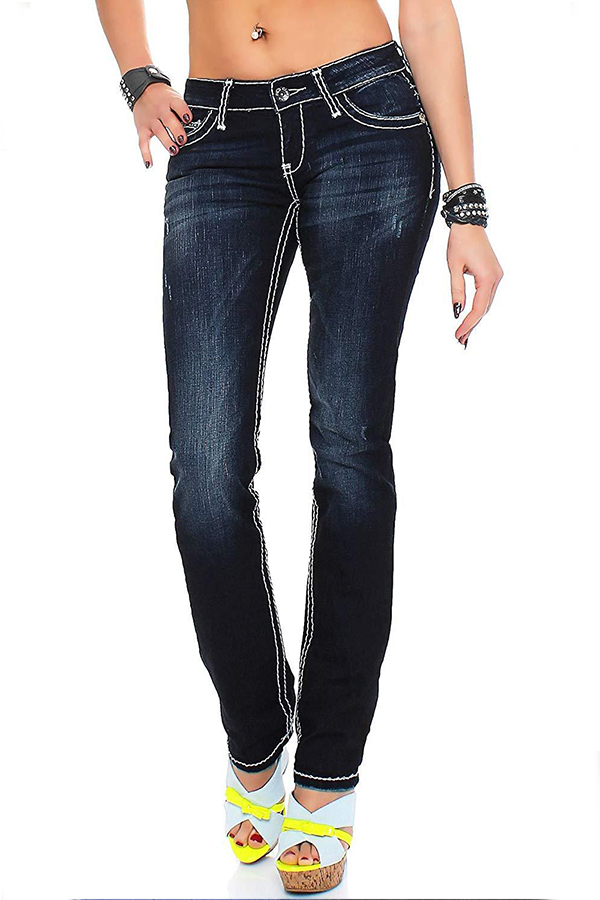 

Lovely Trend Pockets Design Deep Blue Jeans