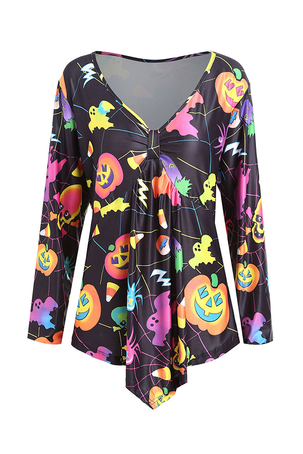 

Lovely Casual V Neck Printed Multicolor Plus Size Blouse, Multi