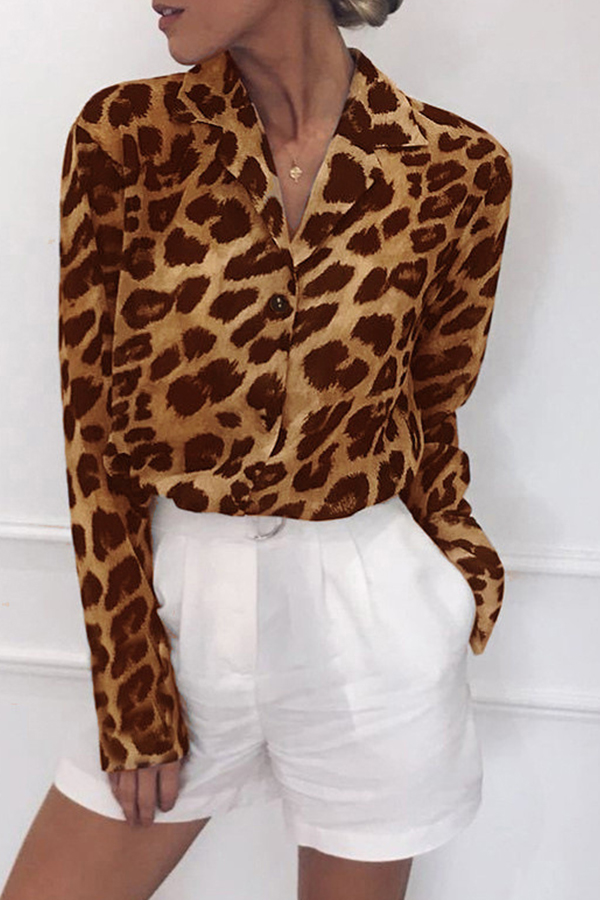 Cheap Blouses&Shirts Lovely Work Leopard Printed Yellow Blouse