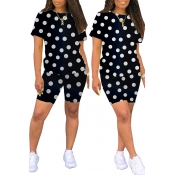 Lovely Trendy Dot Printed Black Two-piece Shorts S