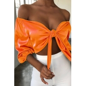 Lovely Leisure Off The Shoulder Orange Blouse