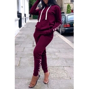 Lovely Sportswear Hooded Collar Wine Red Two-piece