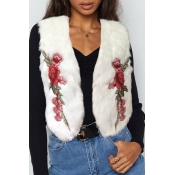 Lovely Casual Embroidered Design White Vests