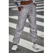 Lovely Casual Pockets Design Silver Pants(Nonelast