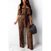 Lovely Work Dew Shoulder Leopard Printed One-piece