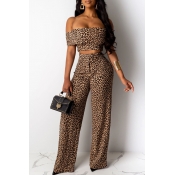 Lovely Casual Leopard Printed Two-piece Pants Set