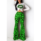 Lovely Casual Leopard Printed Green Two-piece Pant