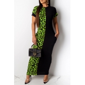 Lovely Casual Leopard Printed Patchwork Green Ankl