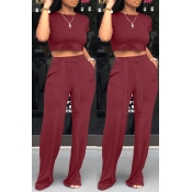 Lovely Leisure O Neck Lace-up Wine Red Two-piece P