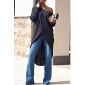 Lovely Casual Asymmetrical Black Blouse