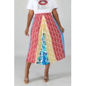 Lovely Casual Printed Multicolor Mid Calf Skirt