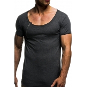 Lovely Casual Zipper Decorative Dark Grey T-shirt