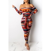 Lovely Casual Off The Shoulder Striped Croci Ankle