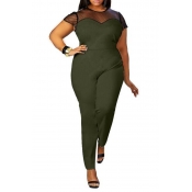 Lovely Casual Patchwork Green Plus Size One-piece 