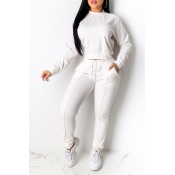 Lovely Casual Basic White Two-piece Pants Set