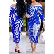 Lovely Leisure Dew Shoulder Blue Mid Calf Dress