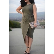 Lovely Casual Sleeveless Army Green Knee Length Pl