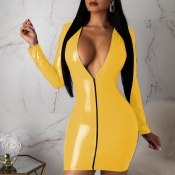 Lovely Sexy Deep V Neck Zipper Design Yellow Mini 