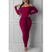 Lovely Casual Dew Shoulder Red Ankle Length Dress