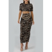 Lovely Casual Leopard Printed Black Two-piece Skir