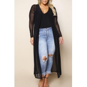 Lovely Casual See-through Black Plus Size Coat