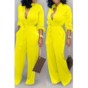 Lovely Work Lace-up Loose Yellow One-piece Jumpsui