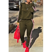 Lovely Casual Striped Flounce Design Army Green Tw