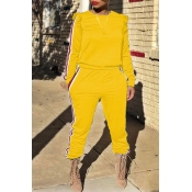 Lovely Casual Striped Flounce Design Yellow Two-pi