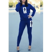 Lovely Casual Printed Blue Two-piece Pants Set