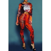 Lovely Street Hollow-out Red Two-piece Pants Set