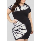 Lovely Casual Gradual Change Printed Black Plus Si