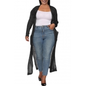 Lovely Casual Pocket Patched Black Plus Size Coat