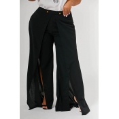 Lovely Casual Side Slit Black Plus Size Pants