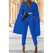 Lovely Trendy Cloak Design Blue One-piece Jumpsuit