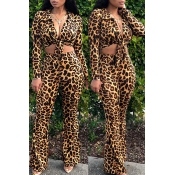 Lovely Trendy Leopard Printed Two-piece Pants Set