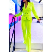 Lovely Trendy Turn-back Collar Green Two-piece Pan