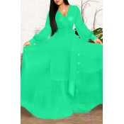 Lovely Sweet Lace-up Green Floor Length Dress