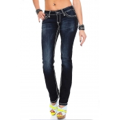 Lovely Trend Pockets Design Deep Blue Jeans