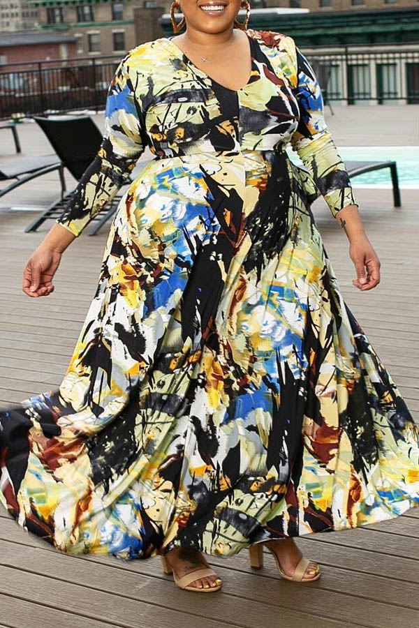 

Lovely Casual Print Multicolor Maxi Plus Size Dress, Multi