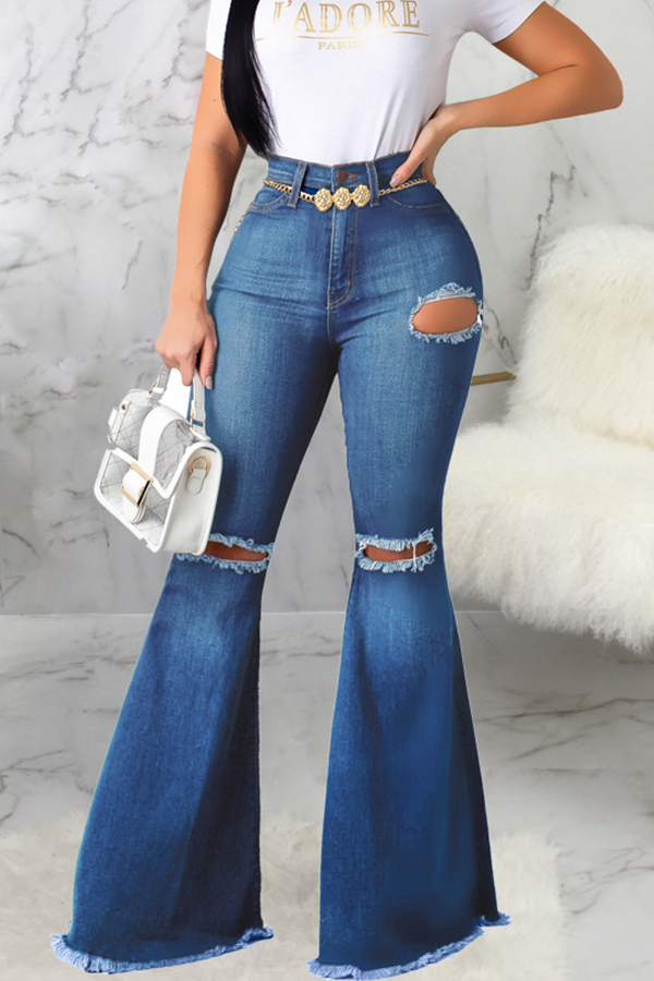 

Lovely Casual Broken Holes Blue Jeans