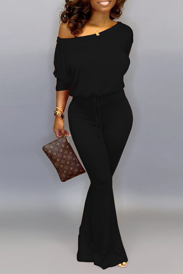 

Lovely Casual Dew Shoulder Black One-piece Jumpsuit